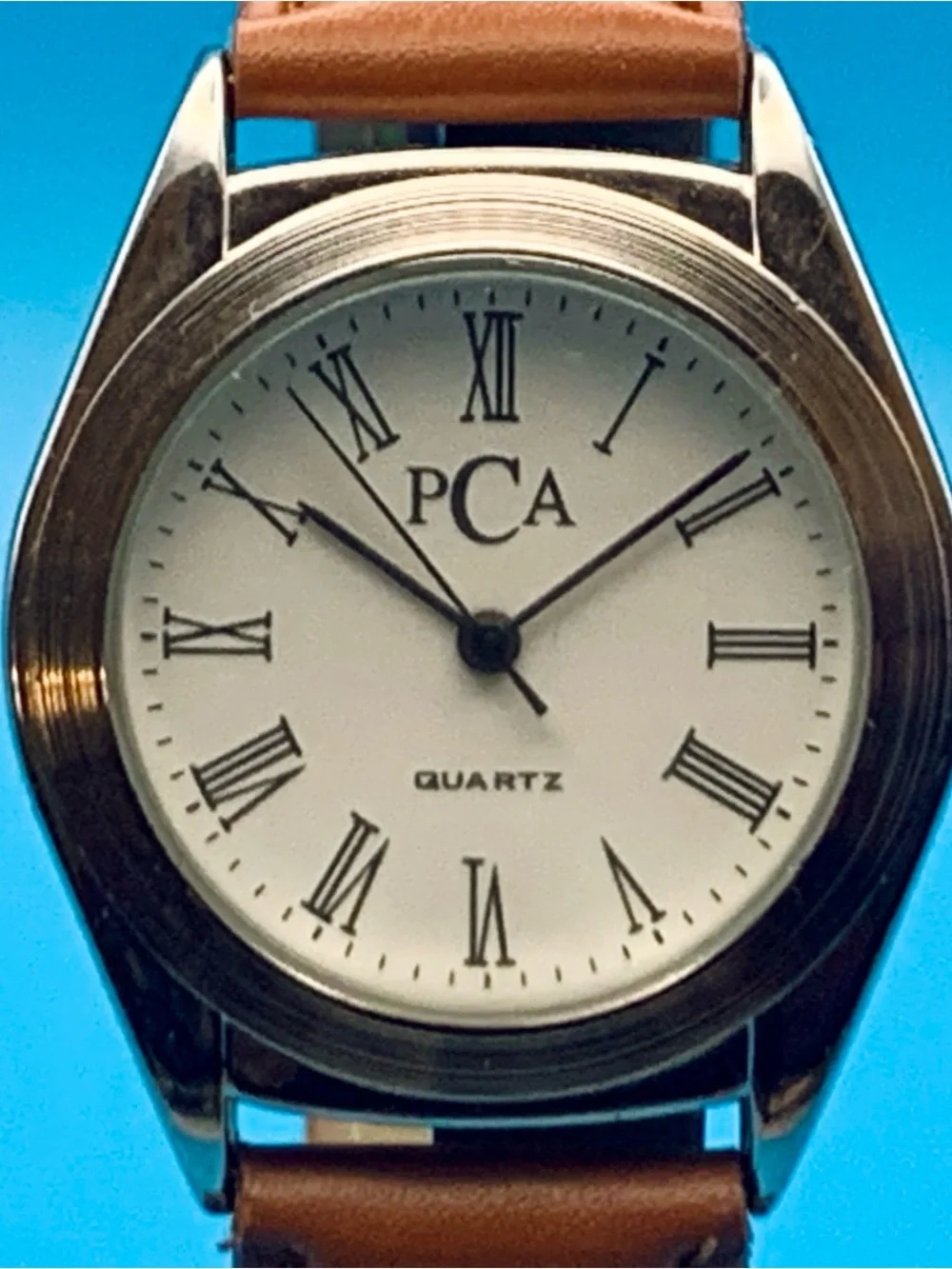 PCA Women’s Swiss Parts Quartz Wristwatch Faux Leather Strap Working New Battery
